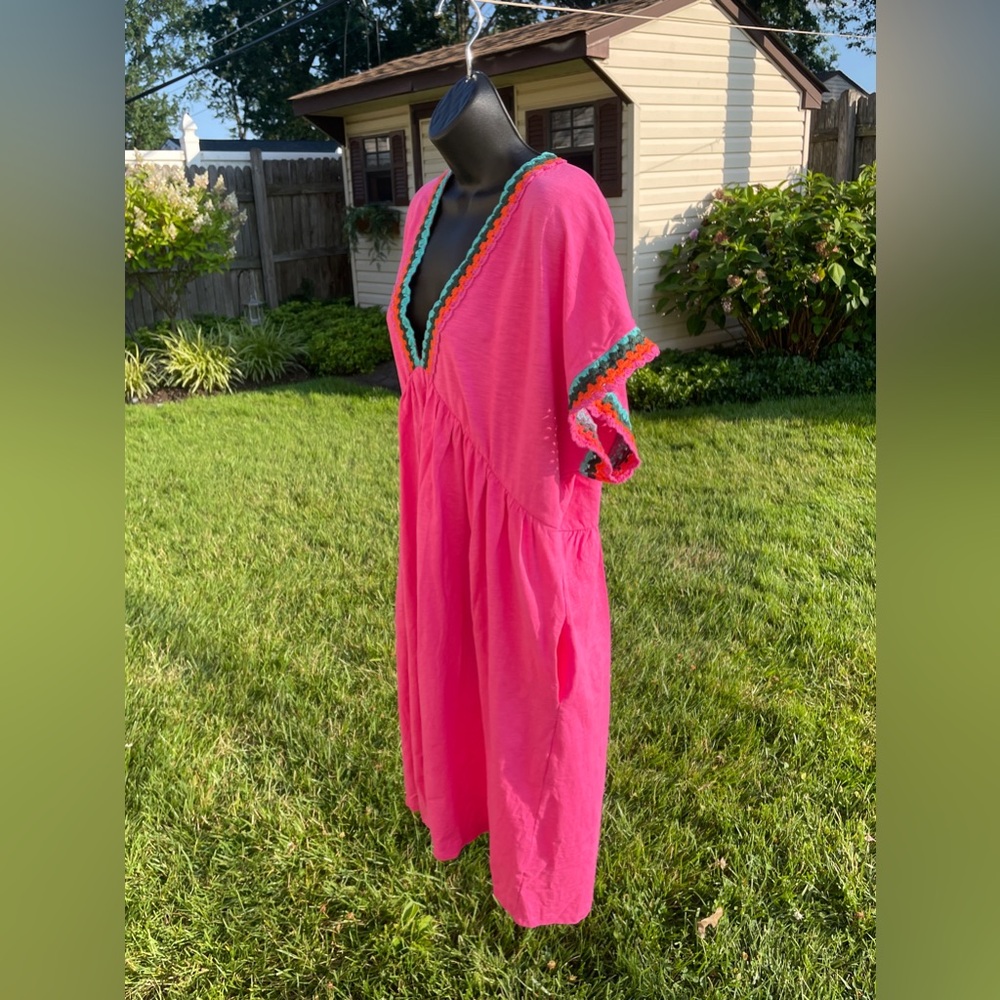NWT Boden crochet cotton pockets dress 22 24 V neck‎ pink resort boho beach - Picture 3 of 15